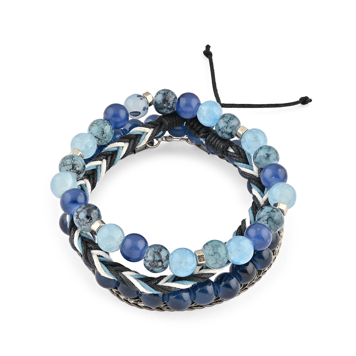 Ocean Blue Beaded & Braided Men's Bracelet Set of 4