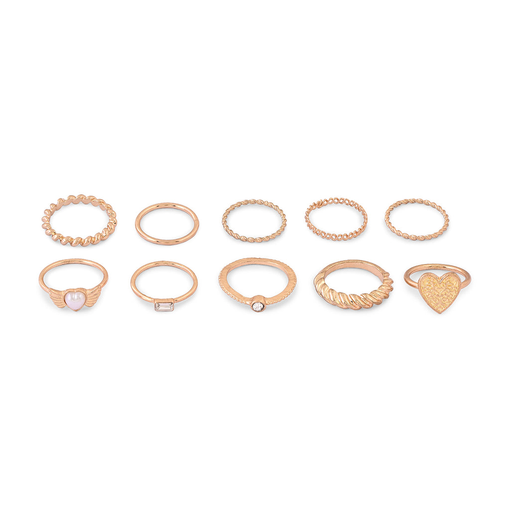 Gold Stacking & Statement Rings - Set of 6