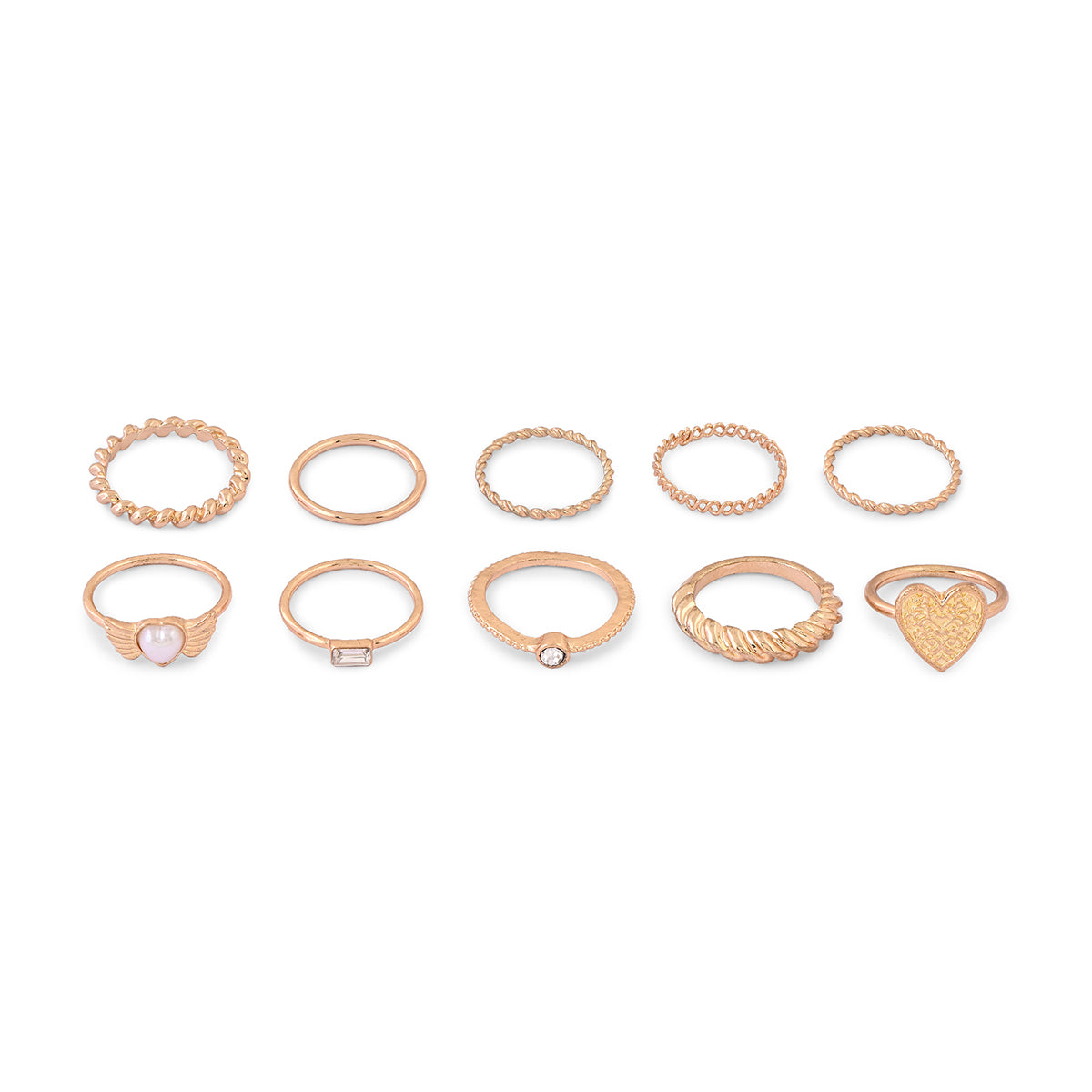 Gold Stacking & Statement Rings - Set of 6