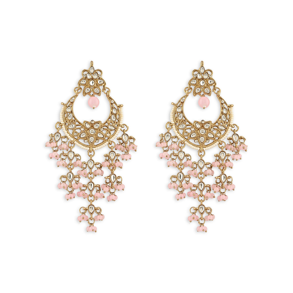 Festive Kundan Drop Golden & Pink Chandbali Earring