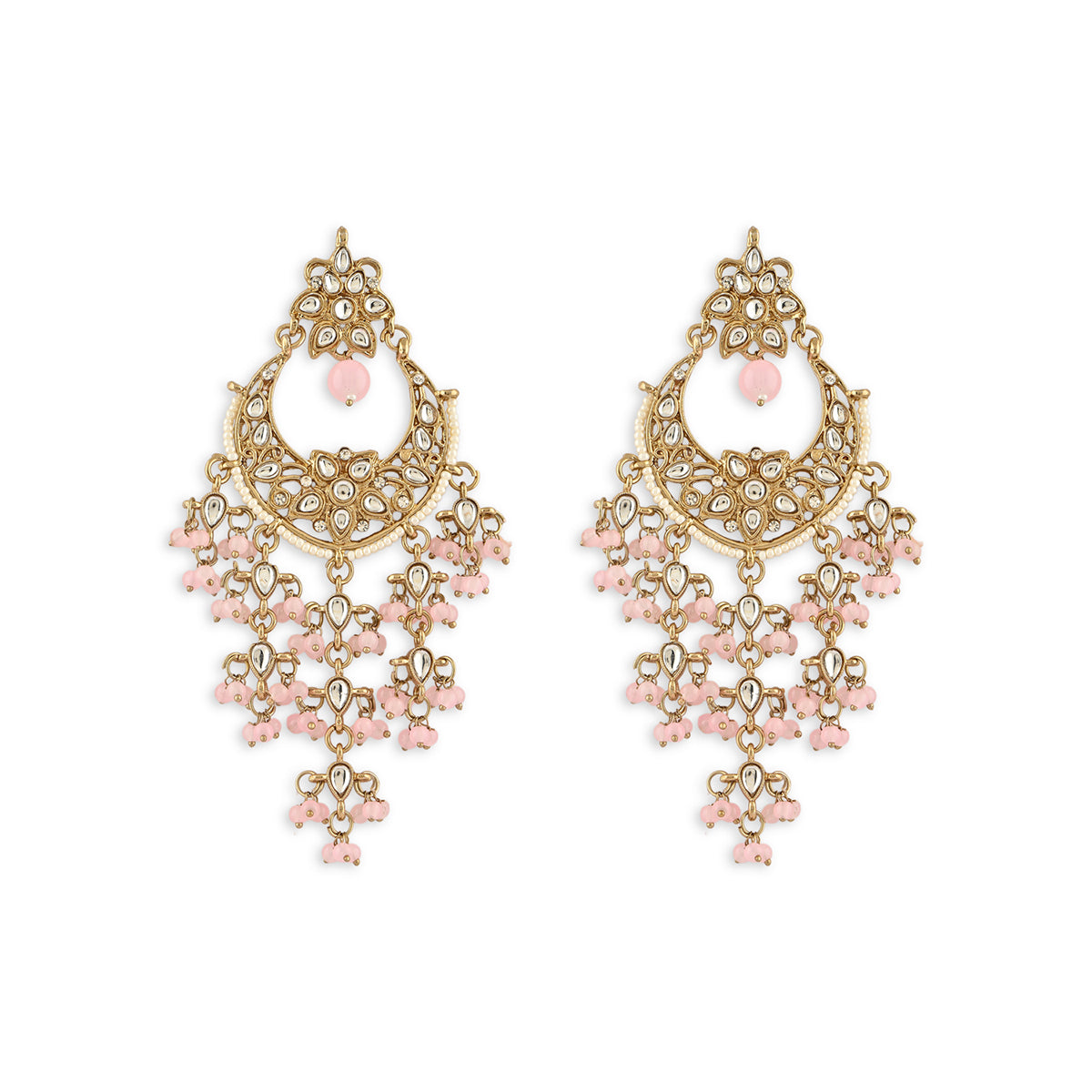 Festive Kundan Drop Golden & Pink Chandbali Earring