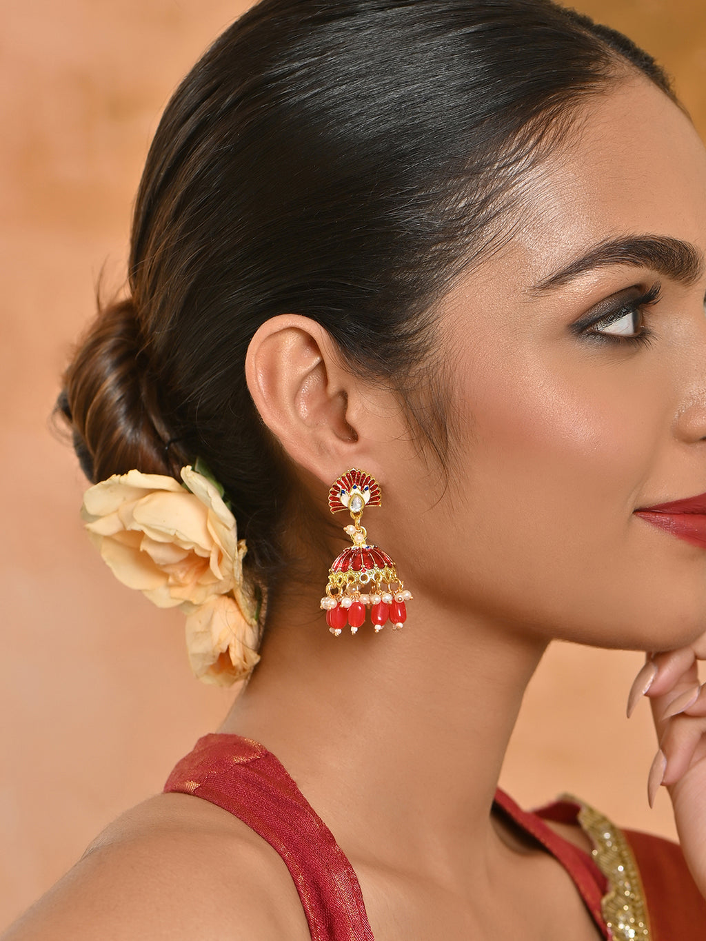 Mayur-Roha Meenakari Jhumka Pearl Earrings