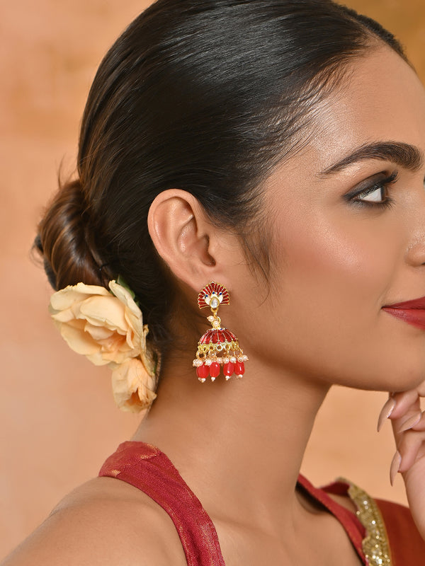 Mayur-Roha Meenakari Jhumka Pearl Earrings