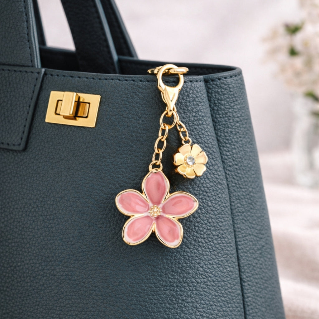 Pink Floral Enamel Bag Charm
