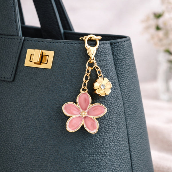 Pink Floral Enamel Bag Charm