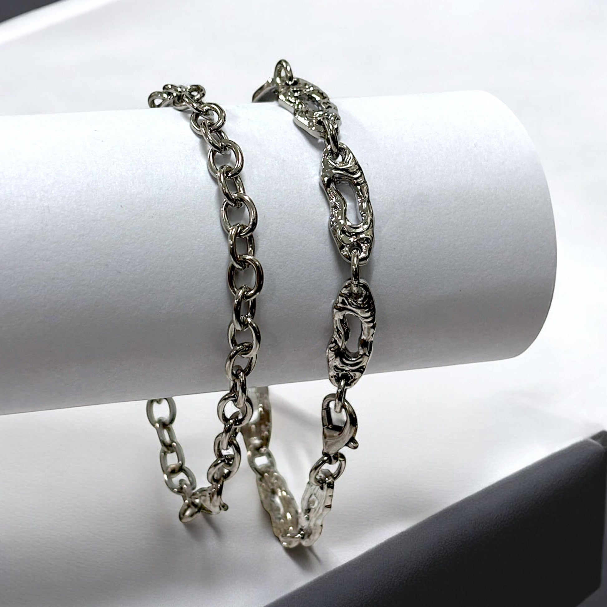 Dual-Link Silver Men’s Chain Bracelet Set
