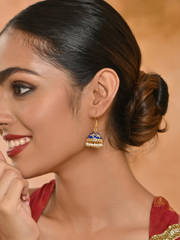 Raj-Neel Floral Meenakari Pearl Jhumka Earrings