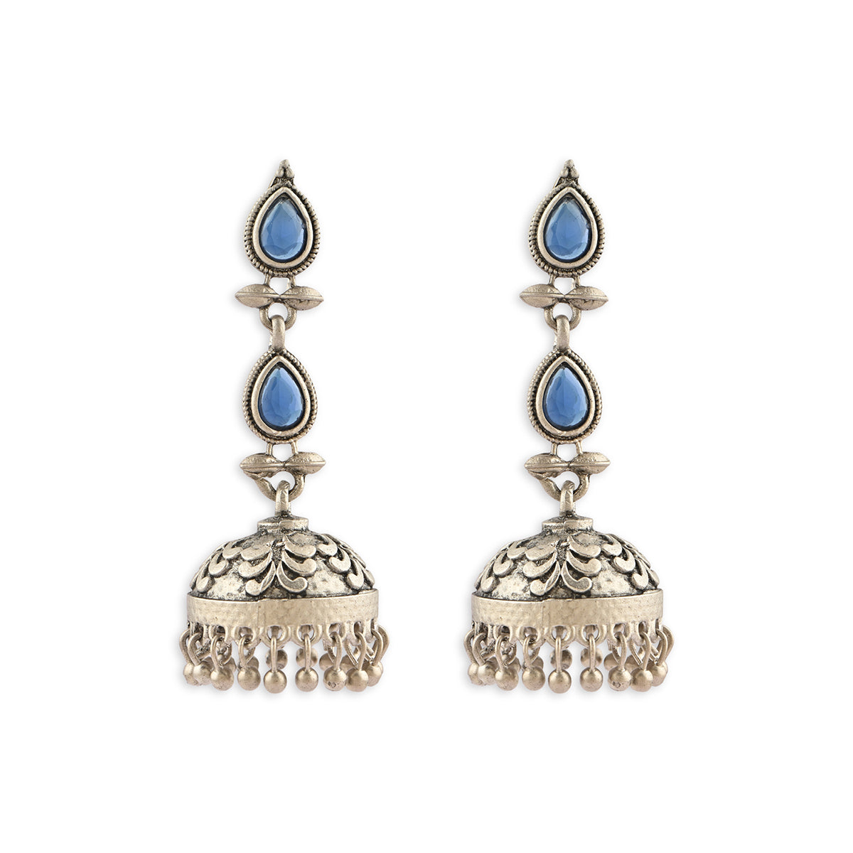 Handcrafted Oxidised Silver Blue Stone Drop Earring