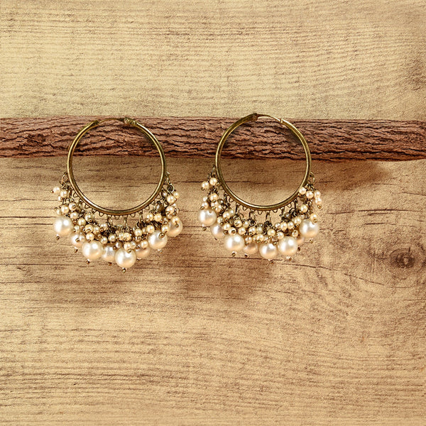 Chic Curve White Pearl Hoop Earrings