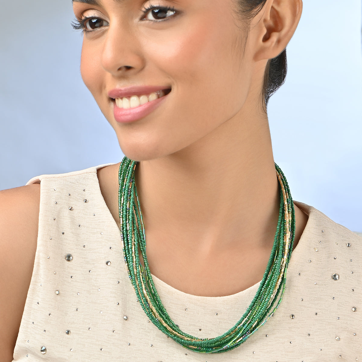 Emerald Tribe Gold Multistrand Choker