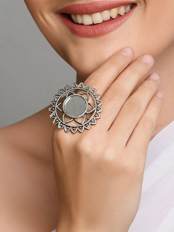 Tribal Mirror Statement Adjustable Ring