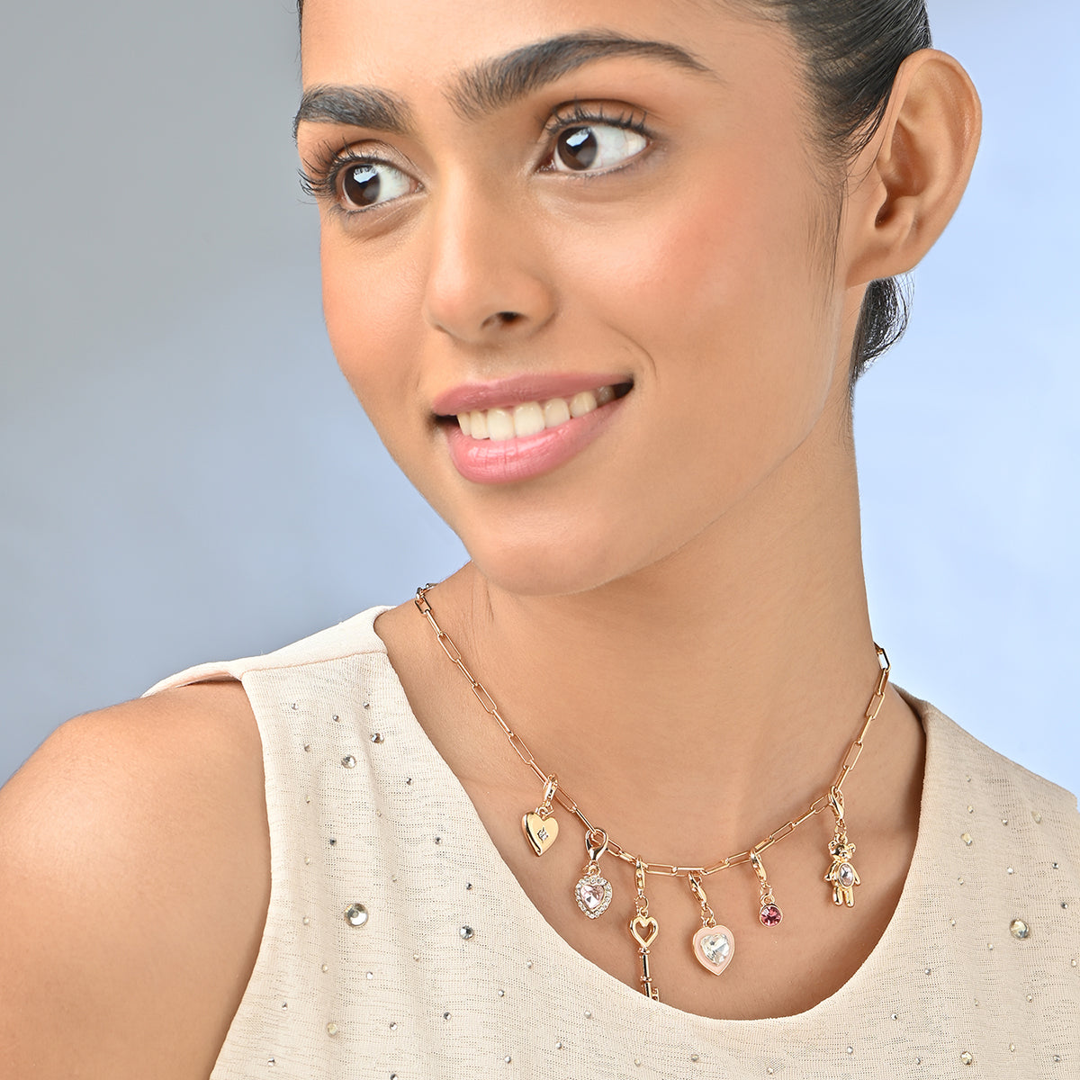 Golden Link Chain Necklace with 7 Interchangeable Charms