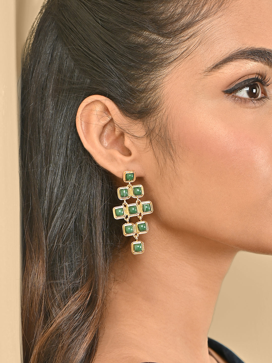 Emerald Edge Gold Geometric Drop Earrings
