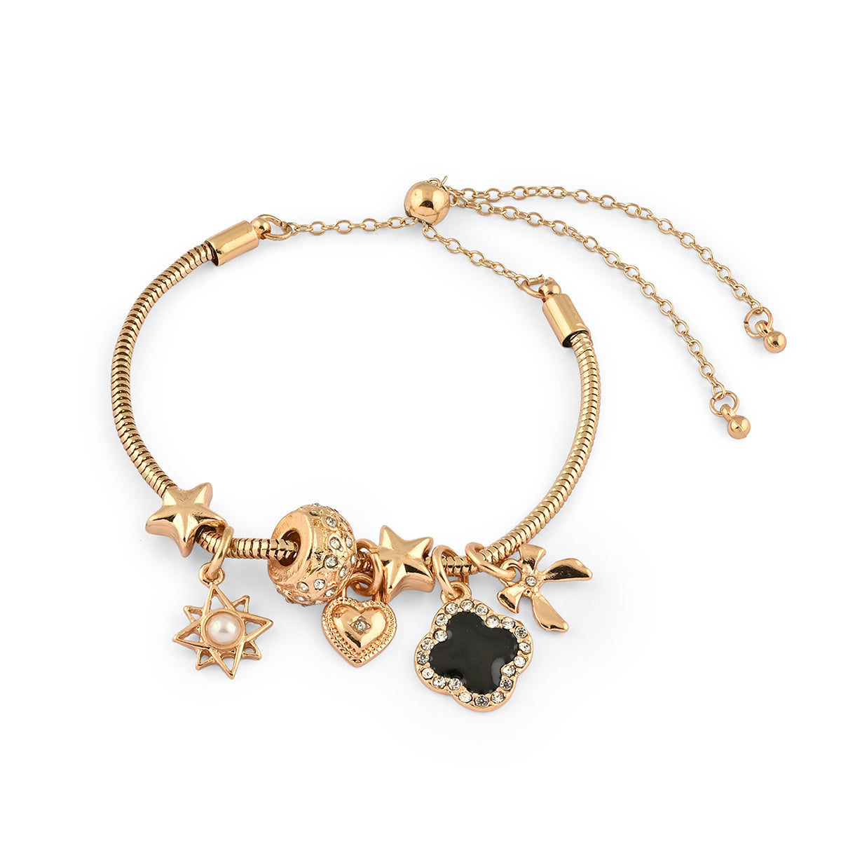 Minimal Golden Heart, Star Multi Charm Bracelet