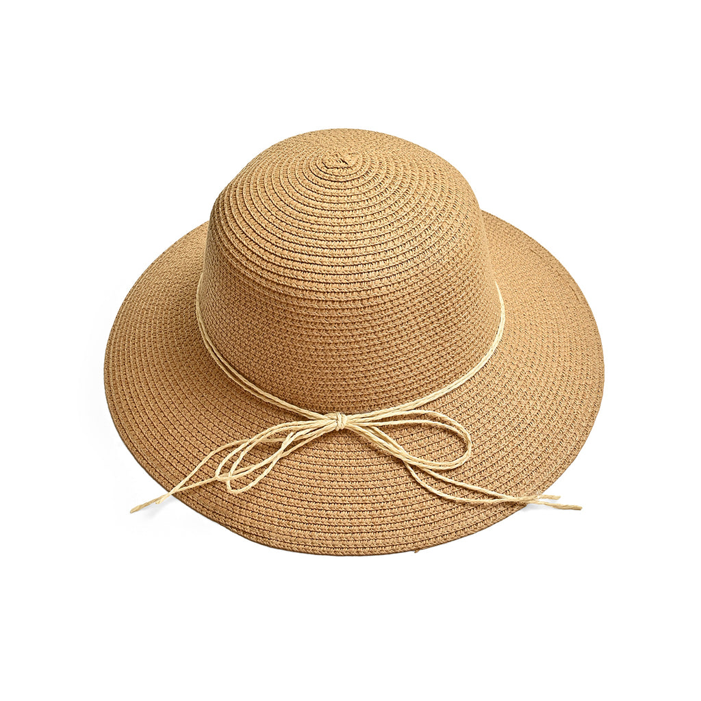 Brown Woven Straw Sun Hat with Shell, Pearl & Starfish Charms