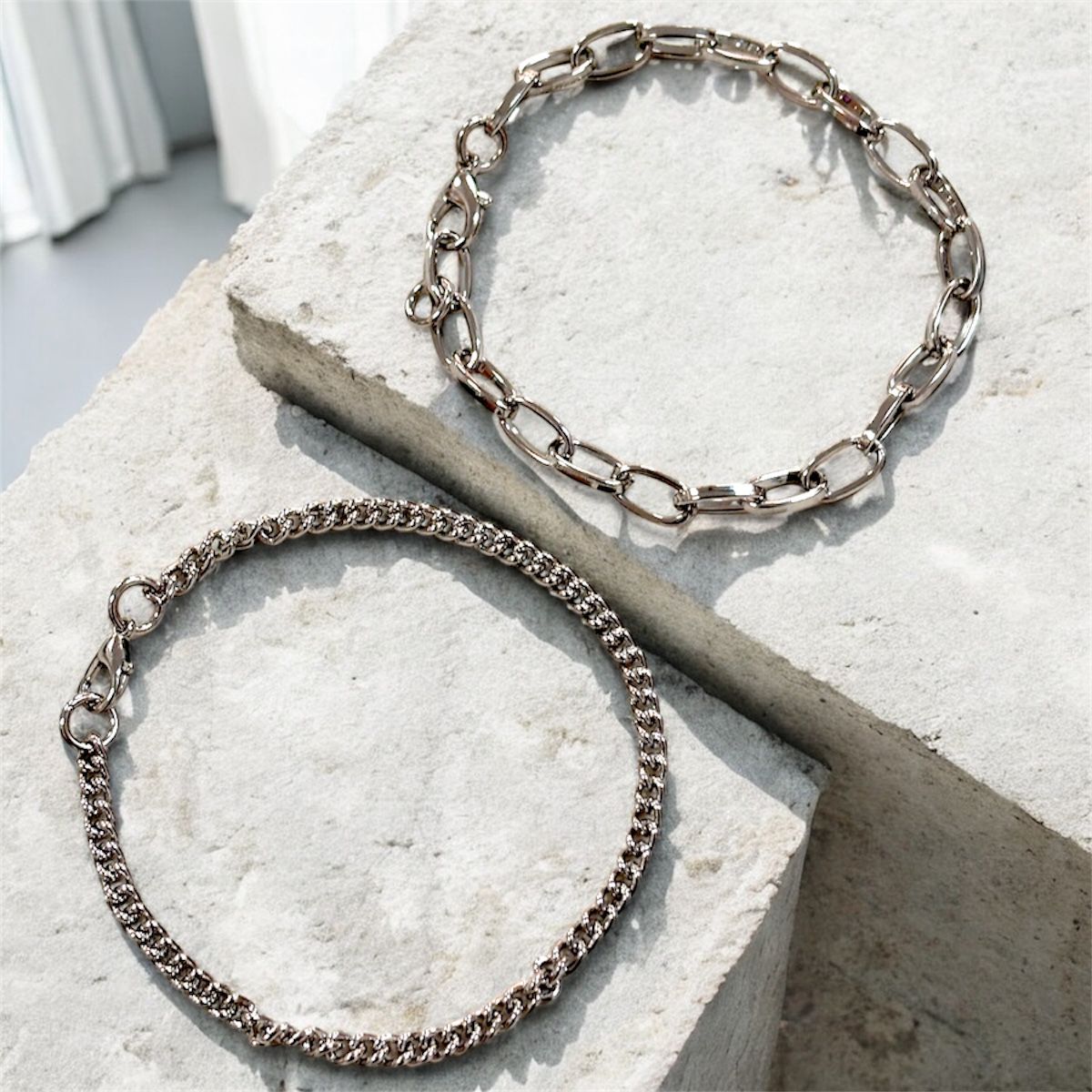 Silver Chain Dual Bracelet Set of 2