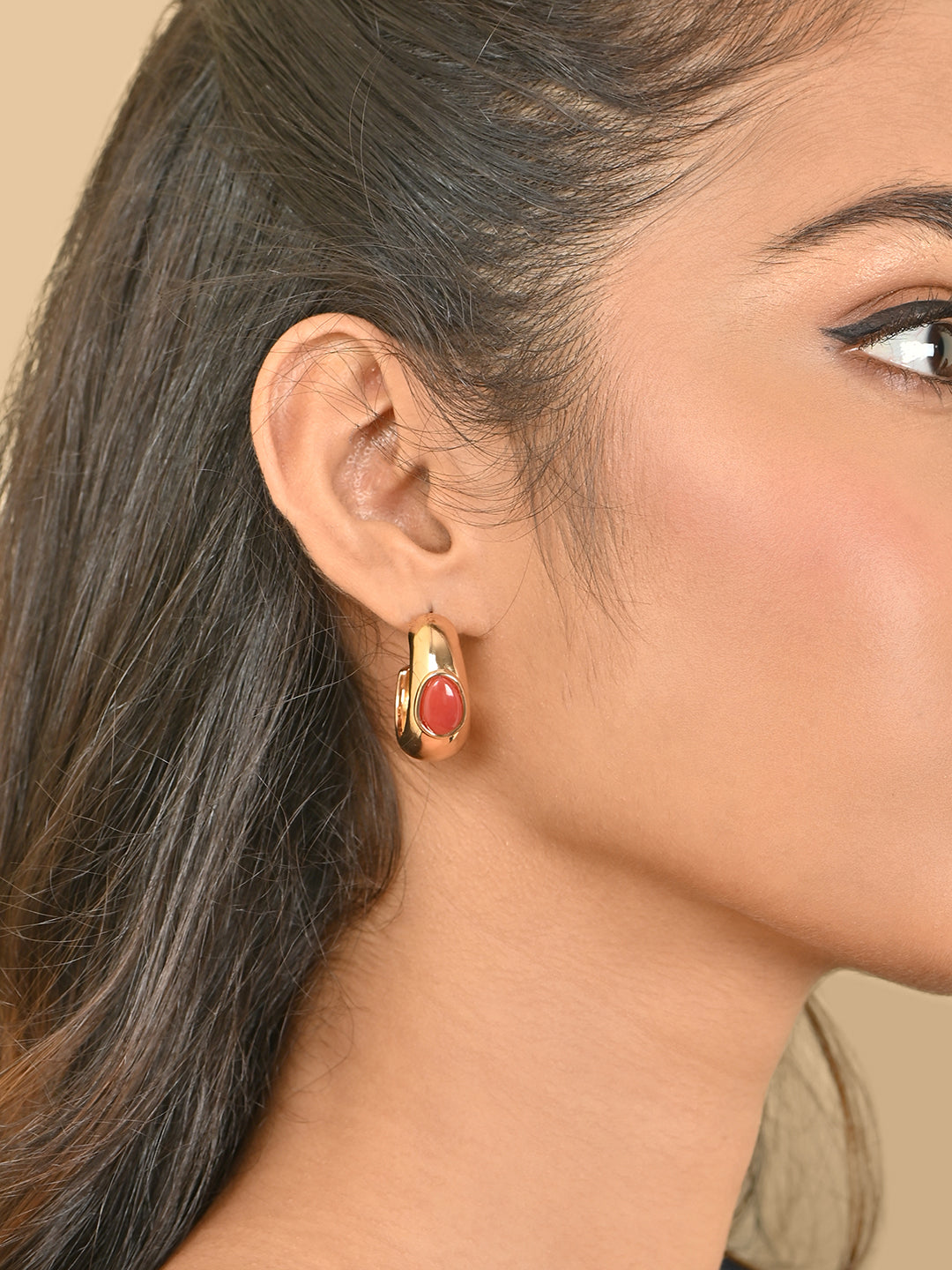 Maroon Accent Chunky Half Hoops