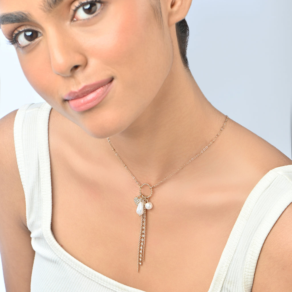 Gold-Tone Pearl & Charm Tassel Necklace