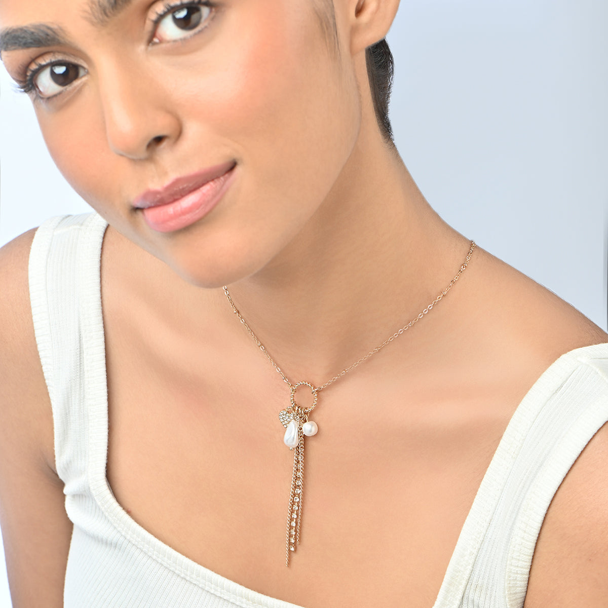 Gold-Tone Pearl & Charm Tassel Necklace