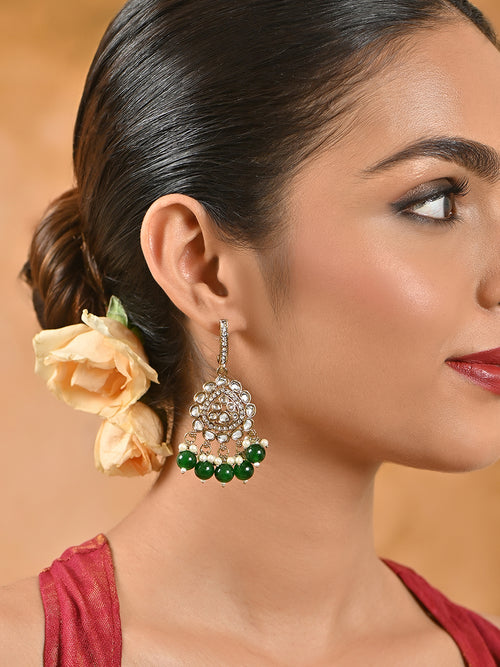 Aaranya Green Kundan Pearl Drop Earrings