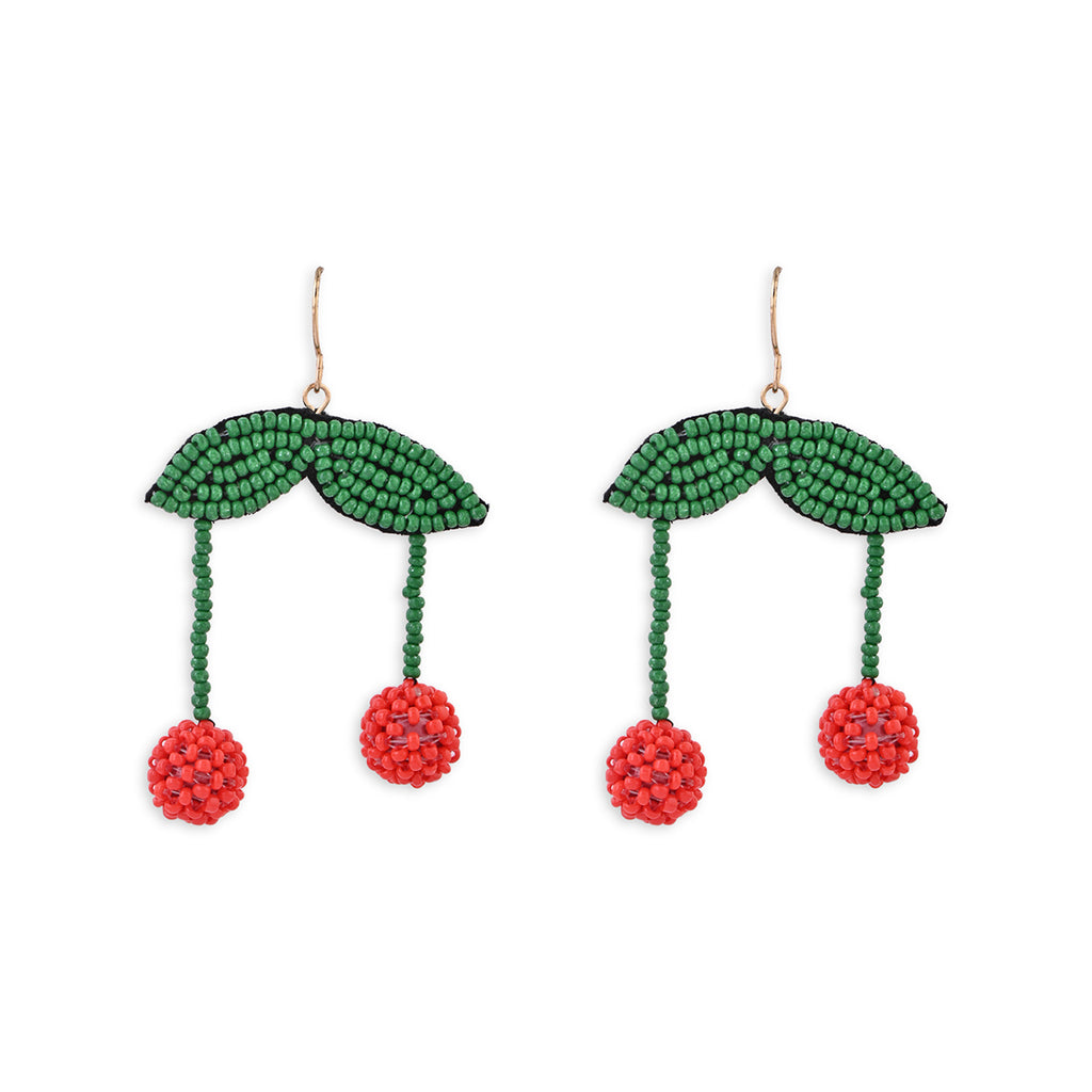 Tooty Fruity Cherry Beaded Drop Earrings