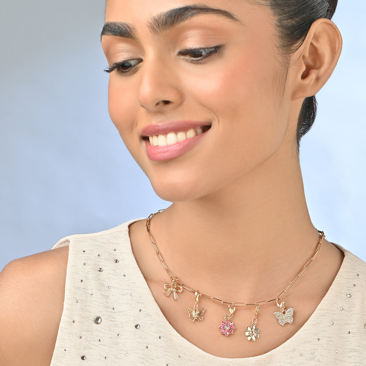 Butterfly, Bow & Floral Interchangable Multi-Charm Necklace