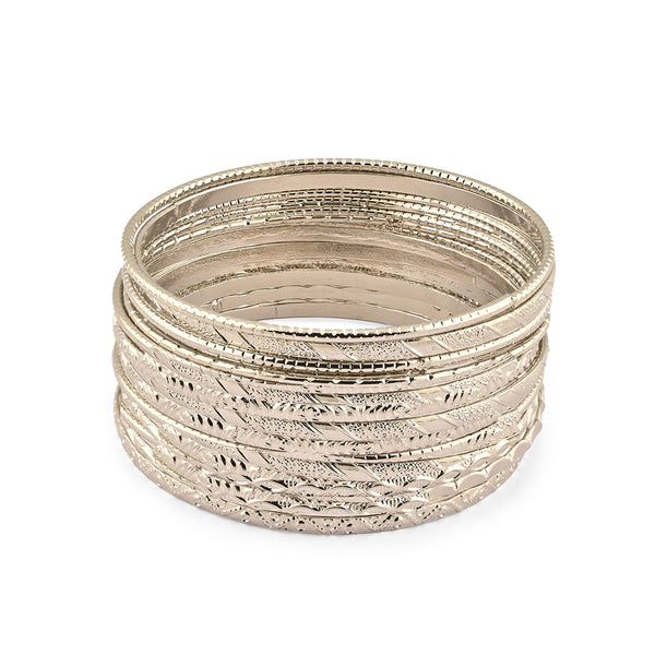 Silver-Plated Textured Classic Bangles Set (Set of 12)