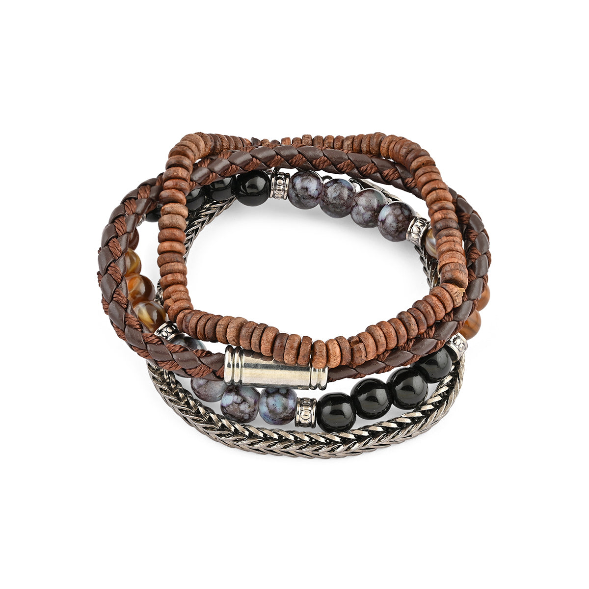 Boho Leather & Bead Bracelet Set of 4