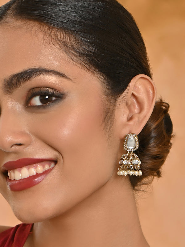 Rivaayat Round Kundan Pearl Jhumkas Earrings
