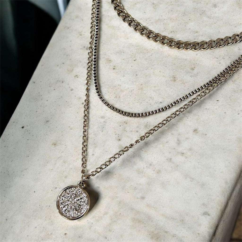 Stacked Silver Chains with Coin Charm for Men