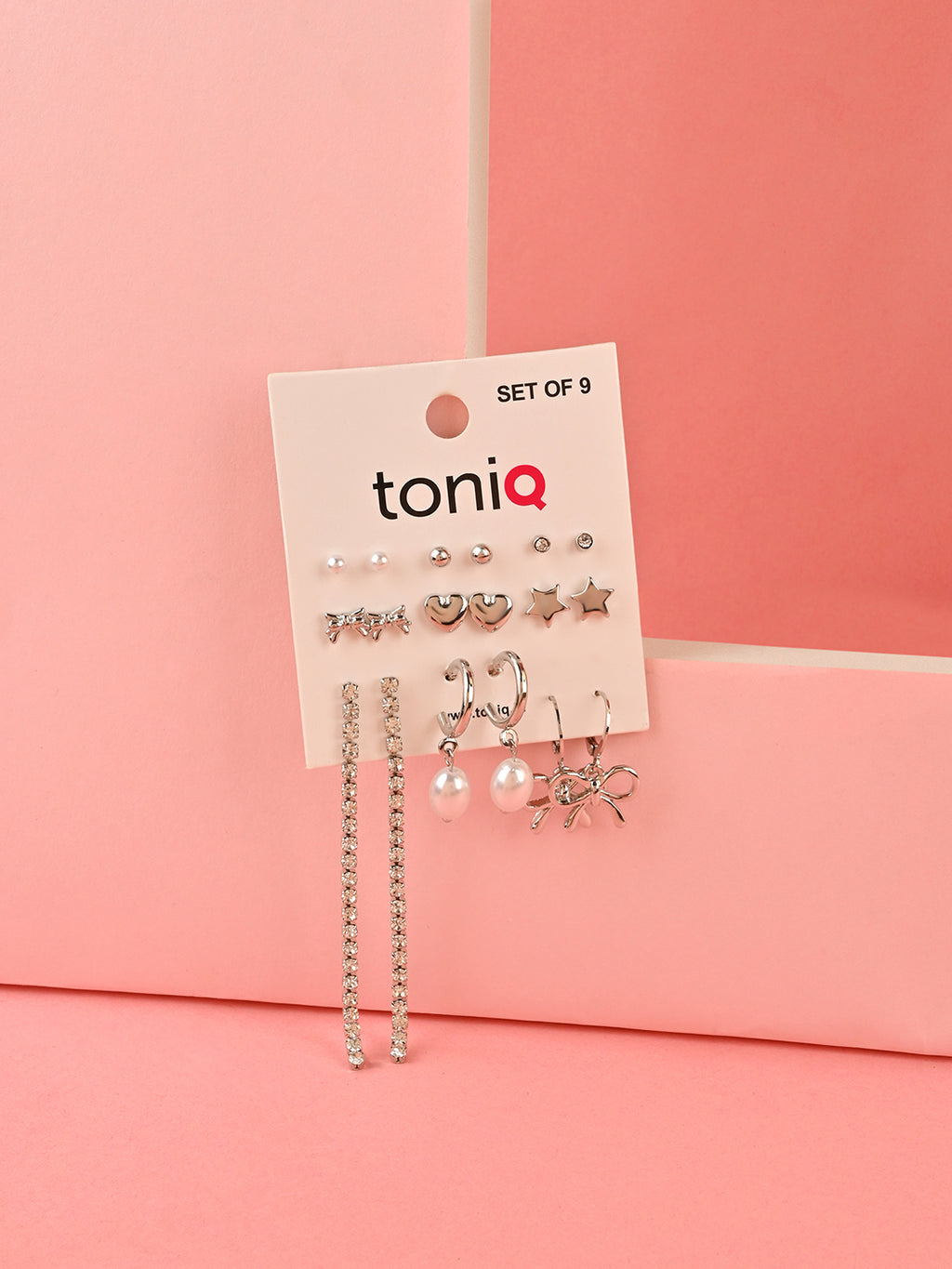 Toniq Silver Pearl Set Of 9 stud &amp; hoop  Earring for Women