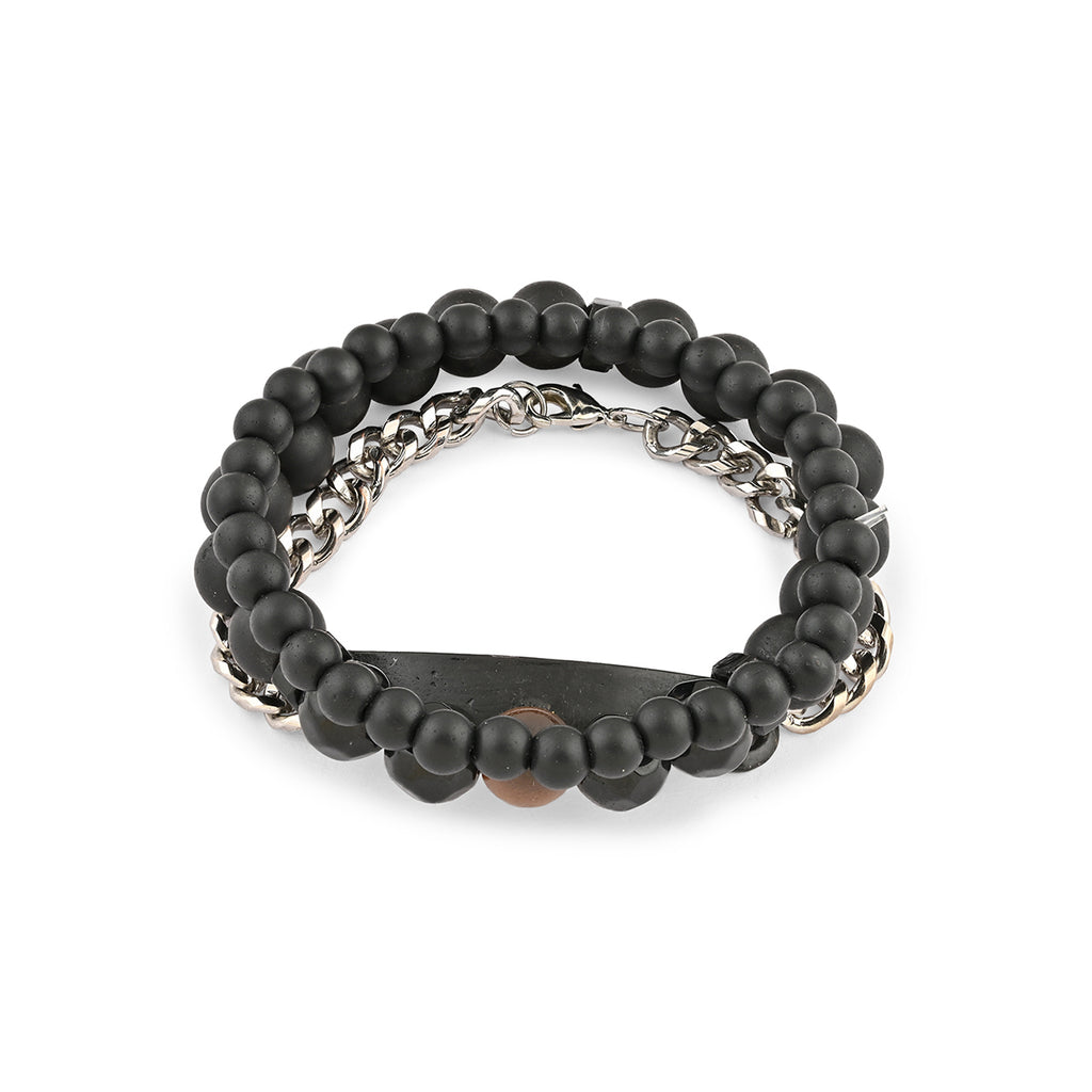 Set Of 3 Textured & Beaded Bracelet Set