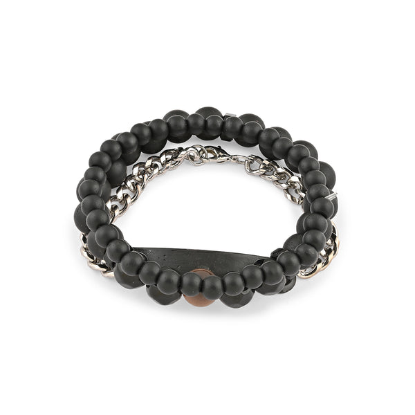 Set Of 3 Textured & Beaded Bracelet Set
