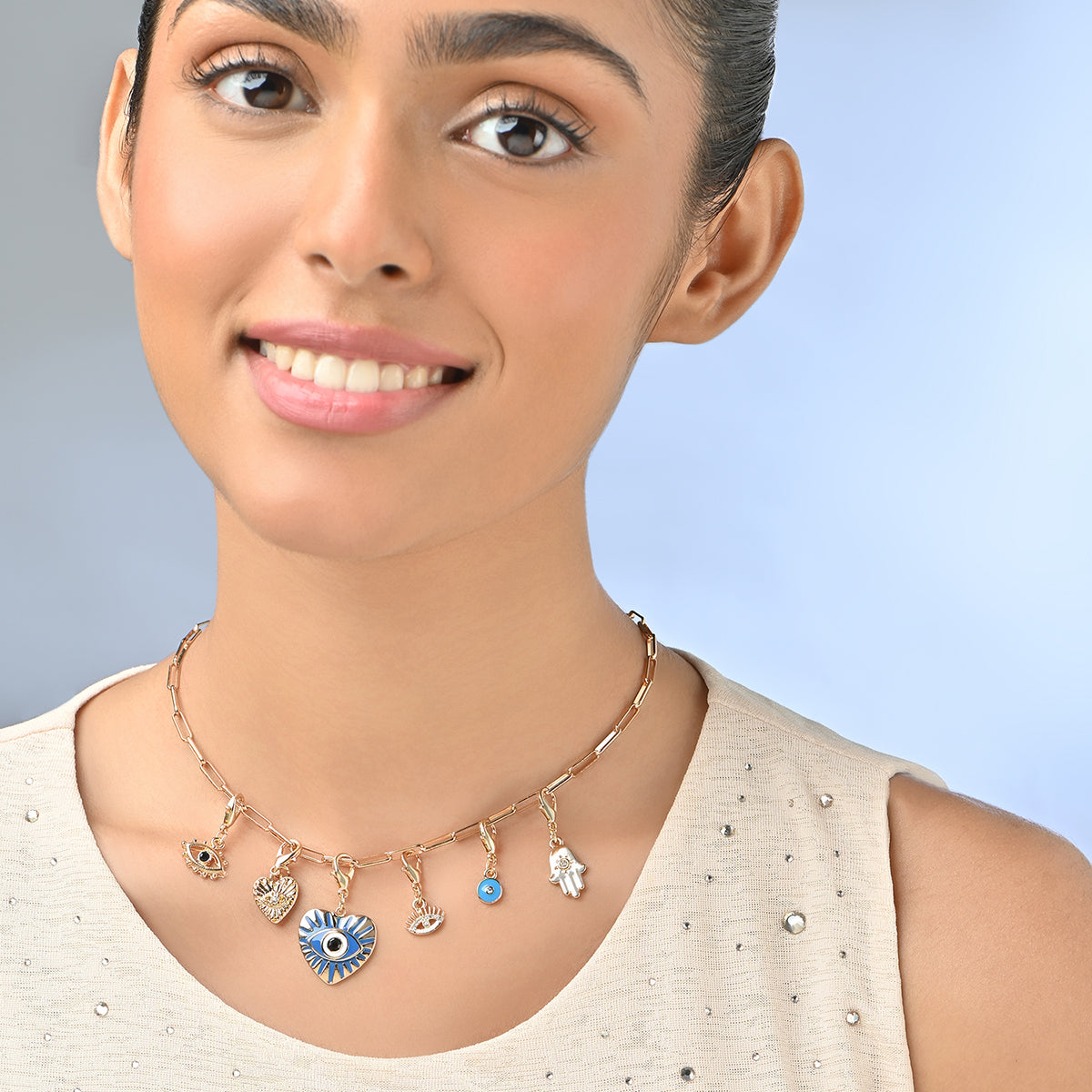 Evil Eye Multi-Charm Necklace Set of 6 Interchangeble Charm
