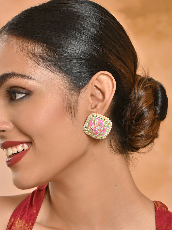 Gul-Zamrud Meenakari Kundan Pearl Studs