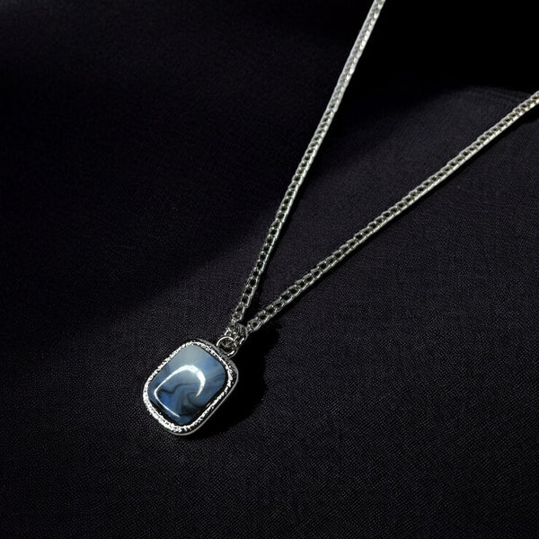 Urban Enamel-Detail Silver Pendant Necklace for Men