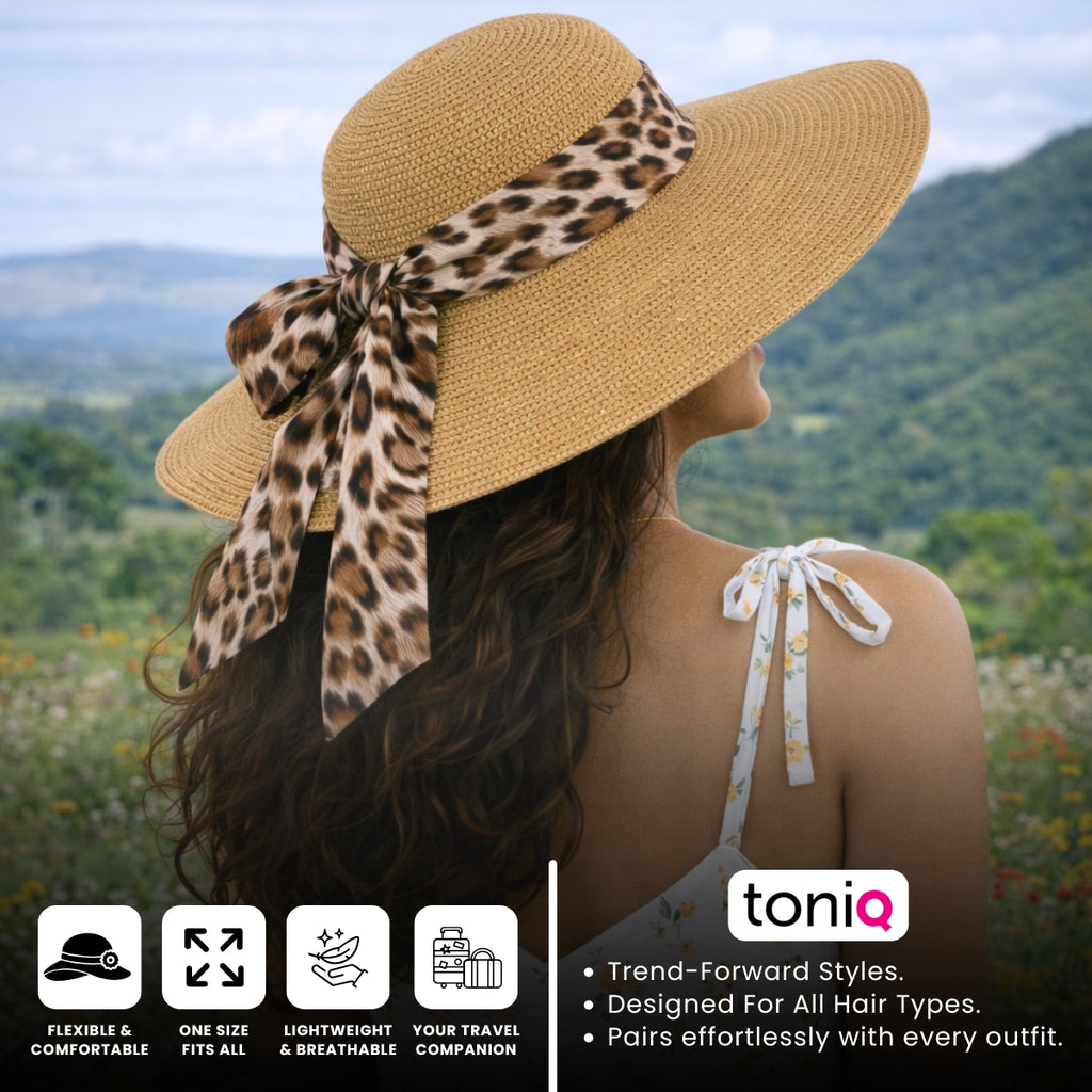 Animal Print Scarf Beige Beach Hat