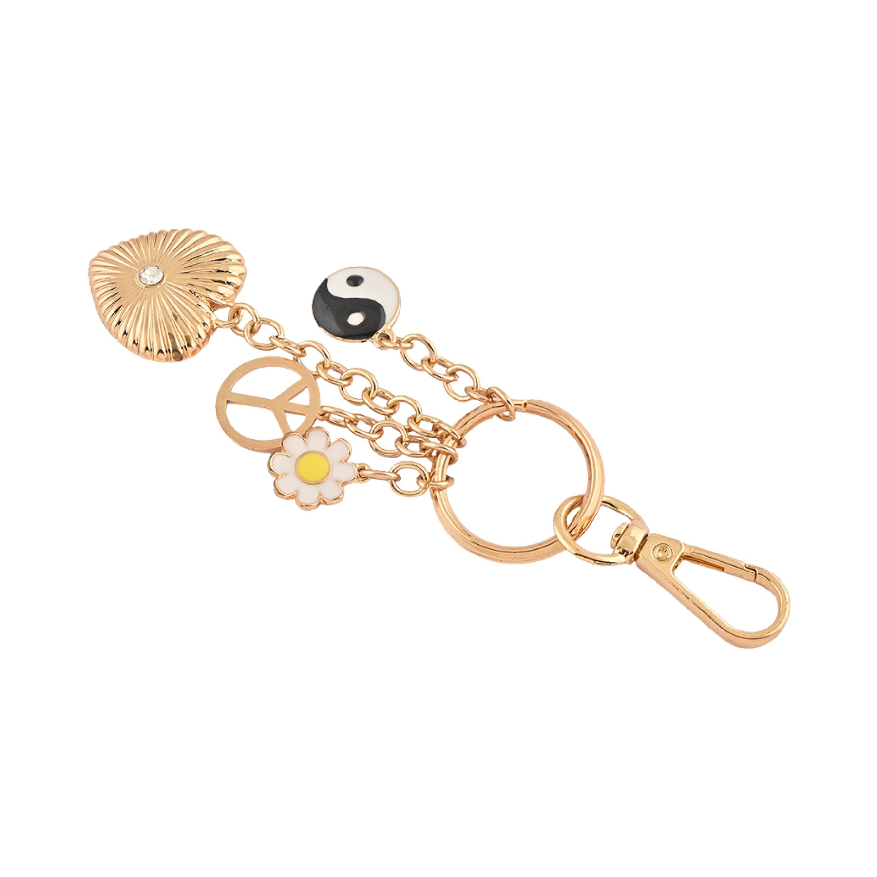 Golden Daisy Yin-Yang Heart Bag Charm