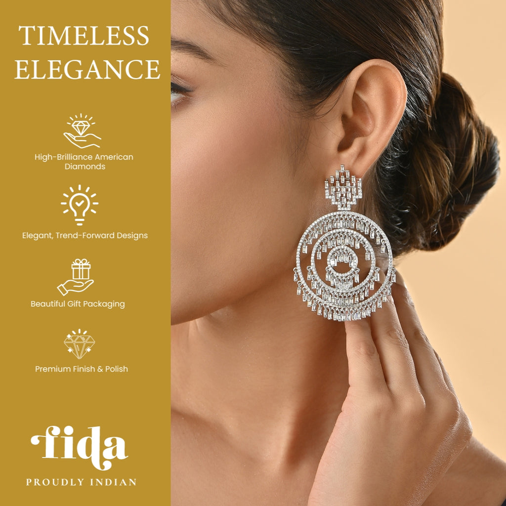 Rhodium Gleam AD Chandbali Earrings