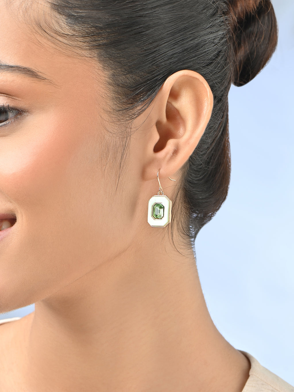 Gold & Green Stone Drop Earrings