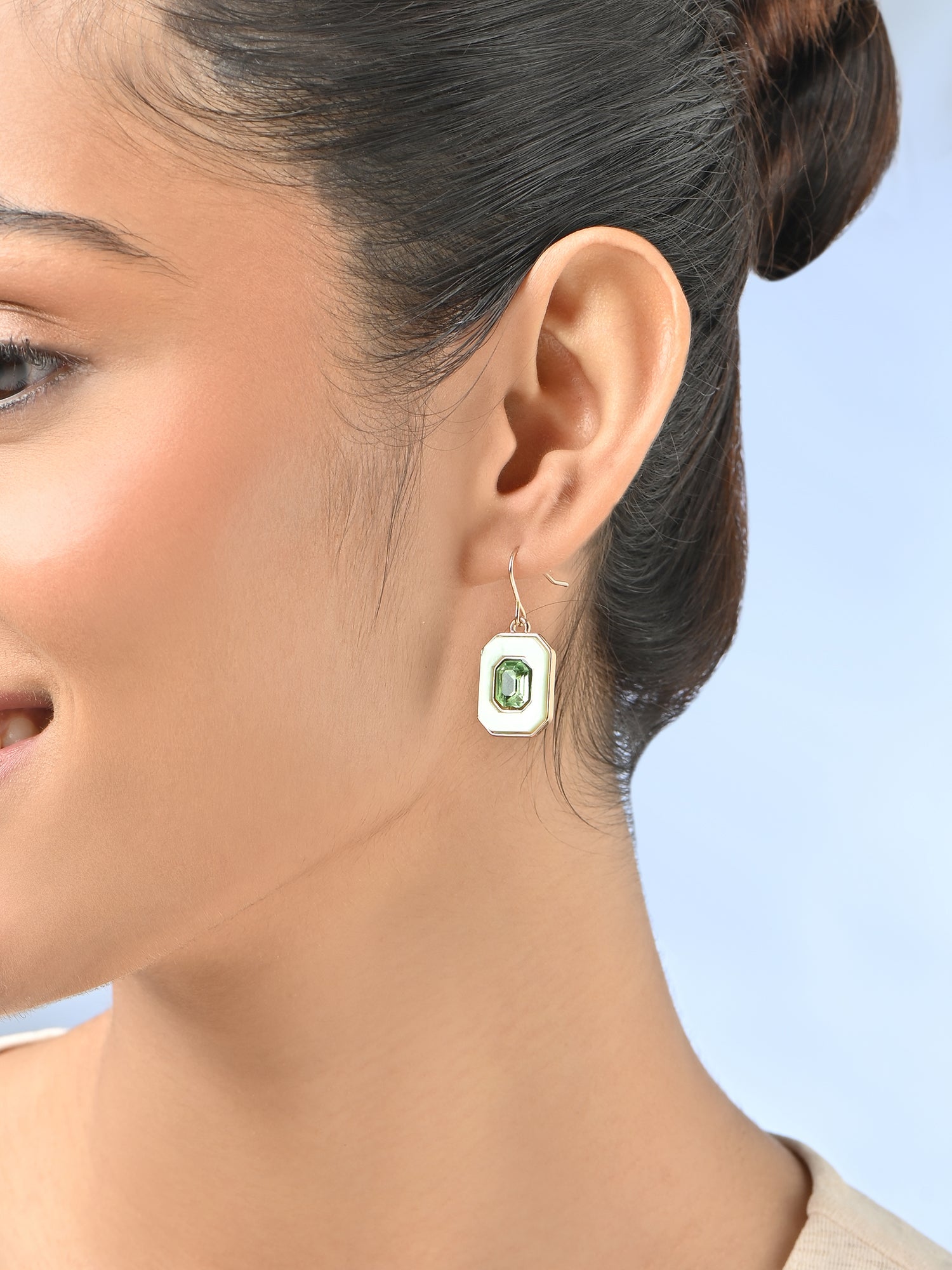 Gold & Green Stone Drop Earrings