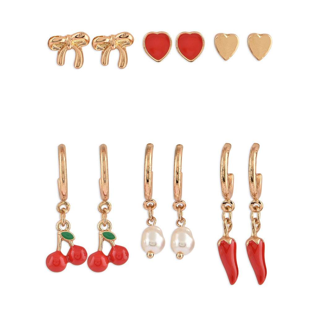 Playful Charm Hoop & Stud Earring Set of 3 Pairs