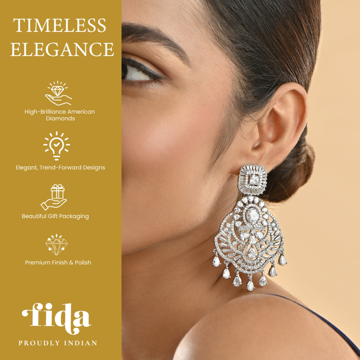 Rhodium Radiance AD Chandbali Earrings