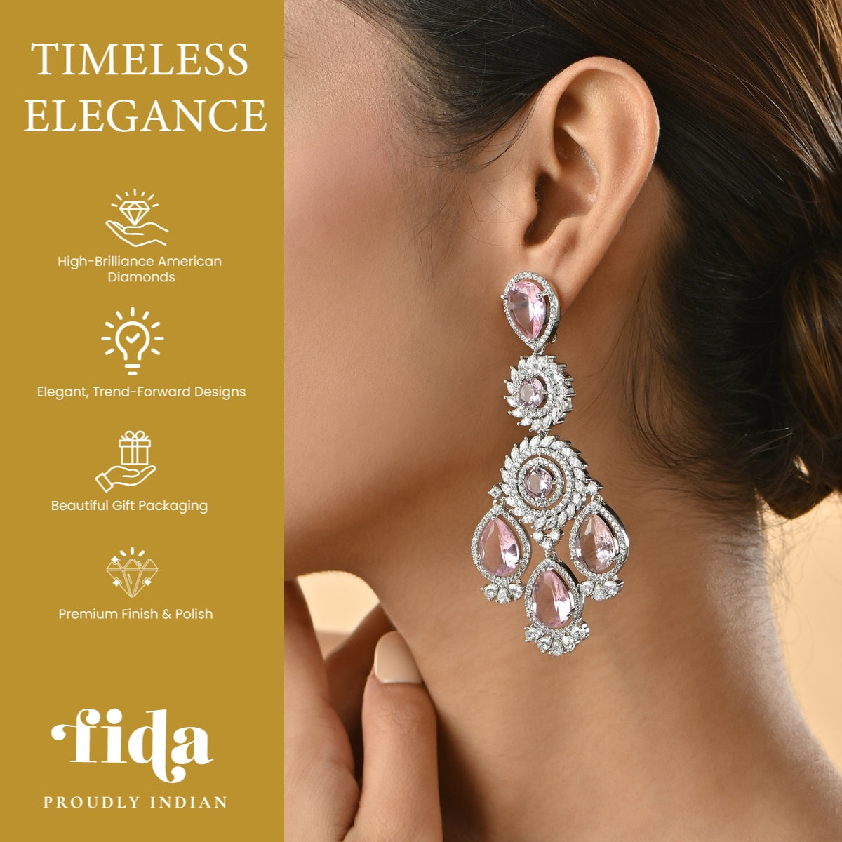 Rhodium Blush Shine AD Drop Earrings