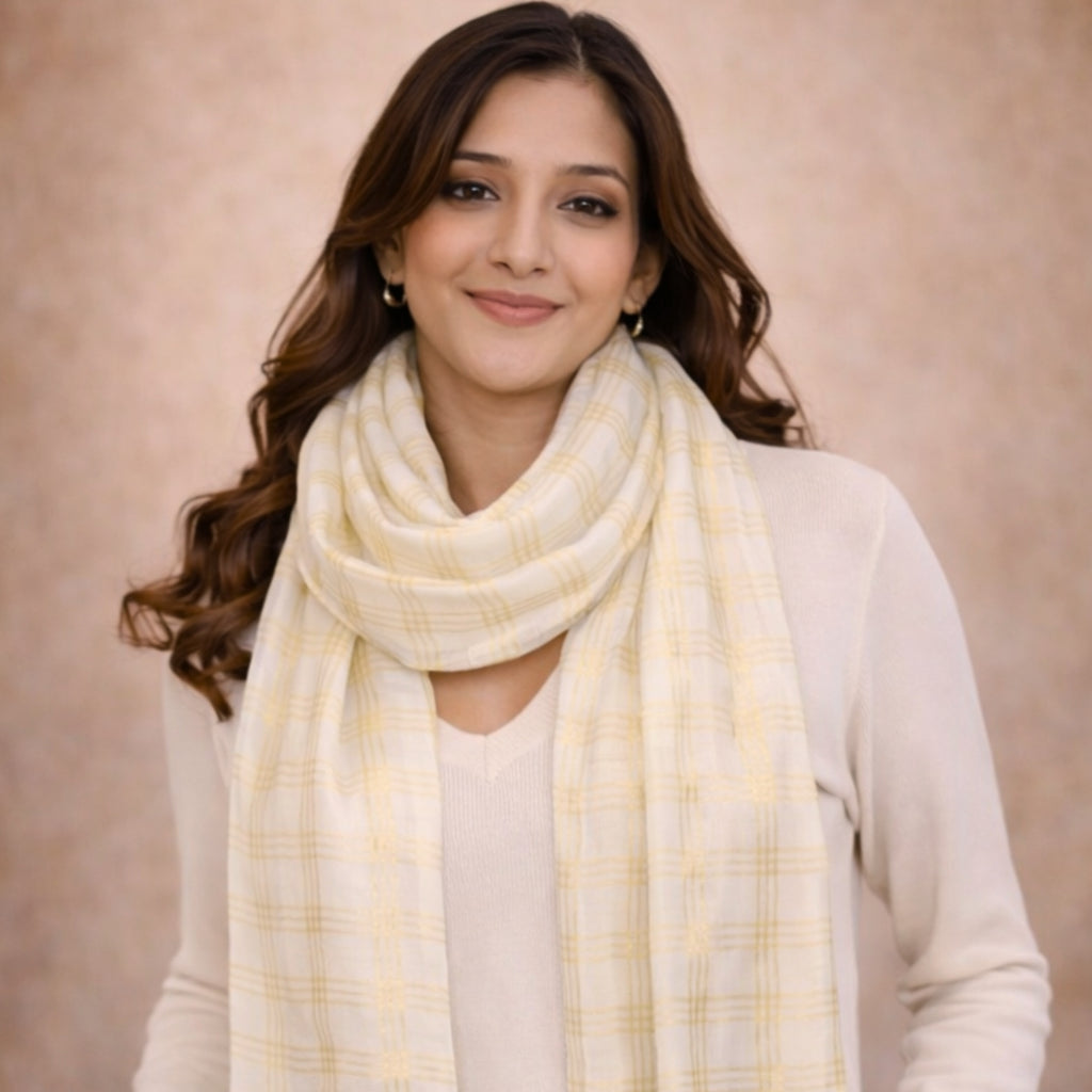 Off-White & Gold Zari Scarf For Women