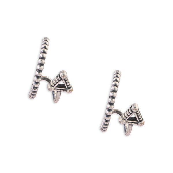 Antique Silver Tribal Half-Hoop Earrings