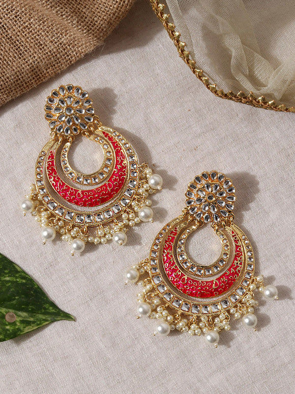 Auspicious Kundan Pink Chandbali Earrings