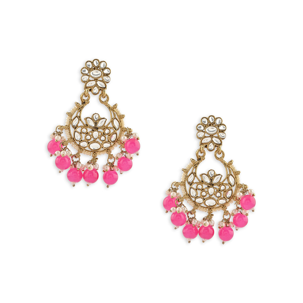 Handcrafted Festive Kundan Drop Golden Earring