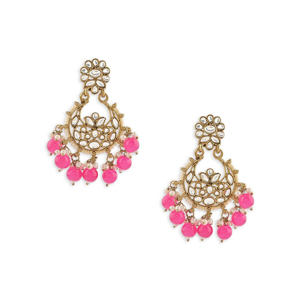 Handcrafted Festive Kundan Drop Golden Earring