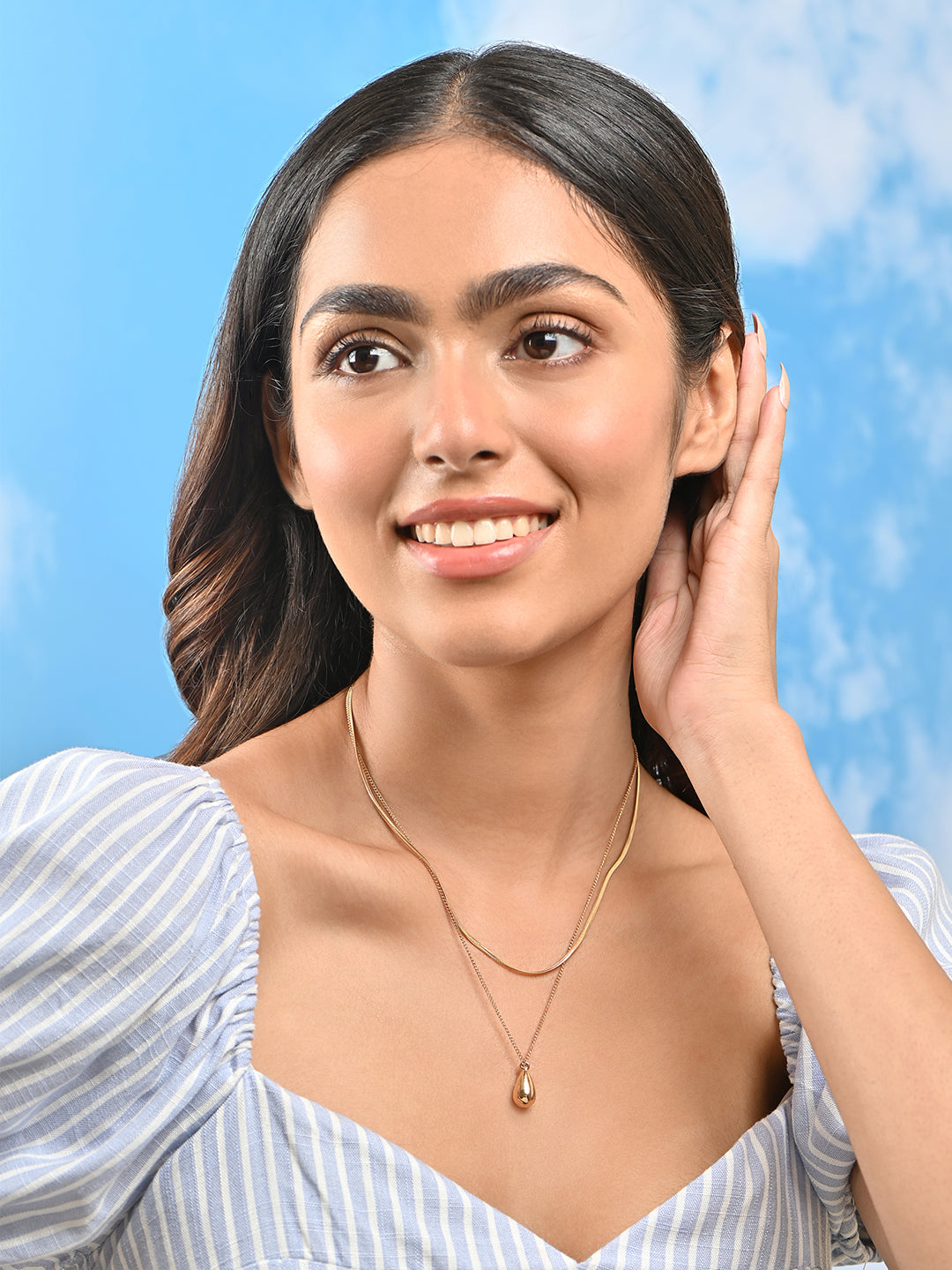 Golden Snake Chain & Teardrop Pendant Layered Necklace